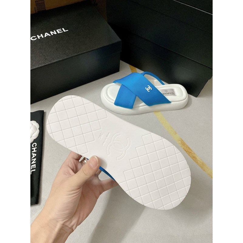 Ch*el fabric mules blue