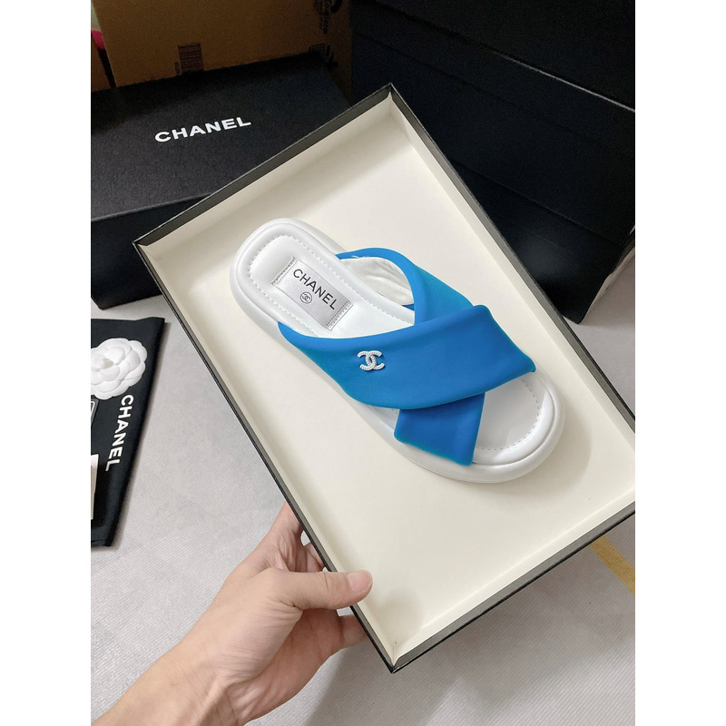 Ch*el fabric mules blue