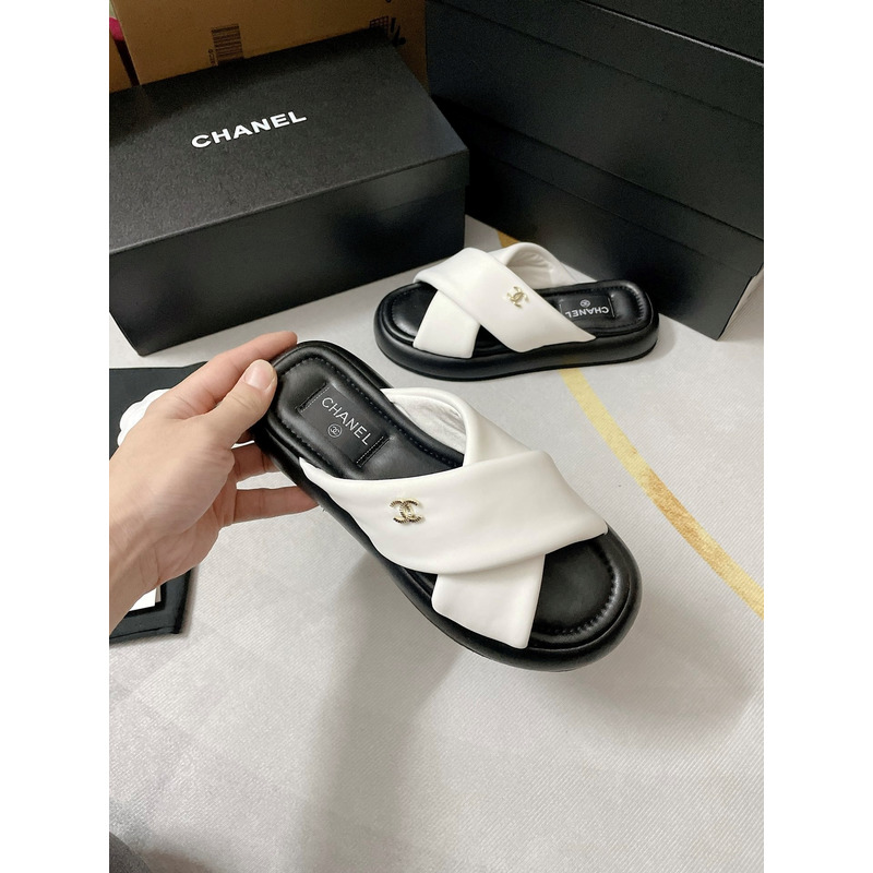 Ch*el fabric mules white