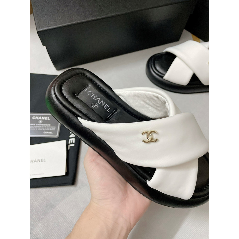 Ch*el fabric mules white