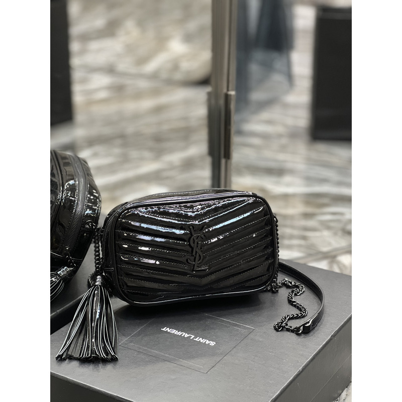 Saint Laurent Glossy Embossed Camera Bag Black