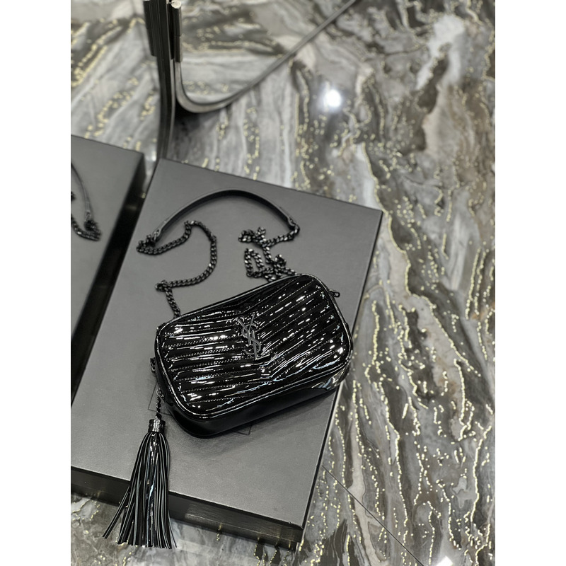 Saint Laurent Glossy Embossed Camera Bag Black