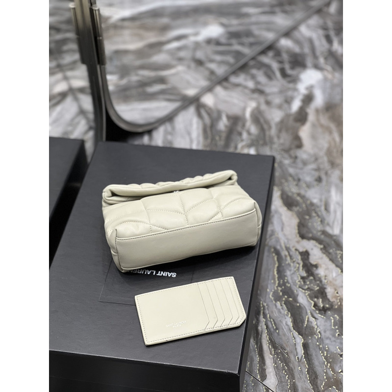 Saint Laurent Loulou Puffer Handbag White Silver