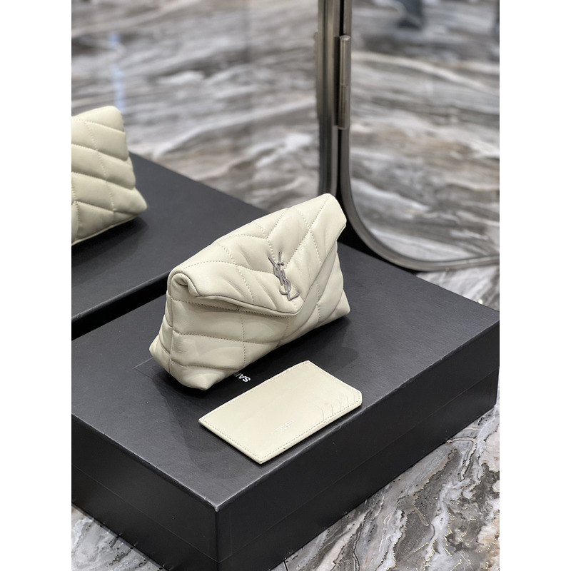 Saint Laurent Loulou Puffer Handbag White Silver