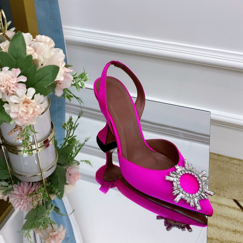 Amina Muaddi Begum Crystal Satin Pink Slingback Pumps