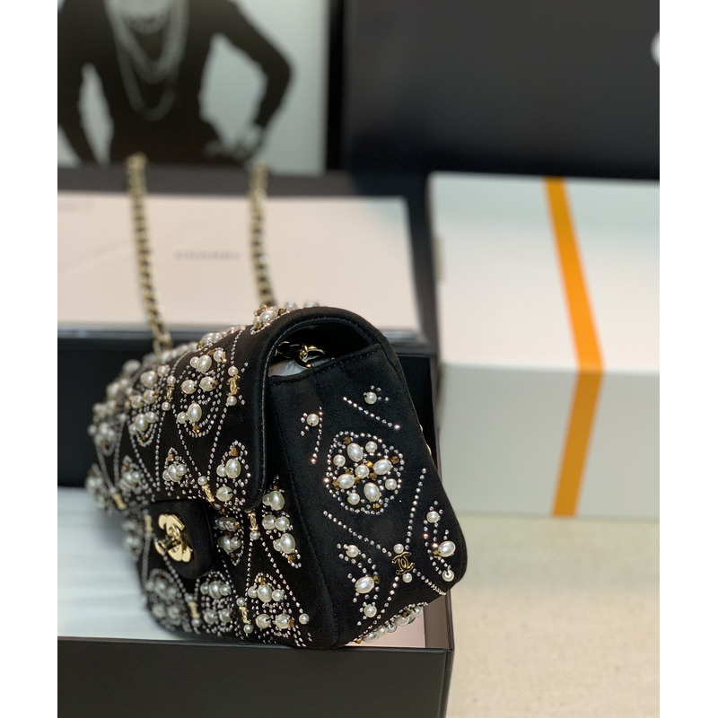 Ch*el ss2022 spring and summer new series chain bag shoulder bag black