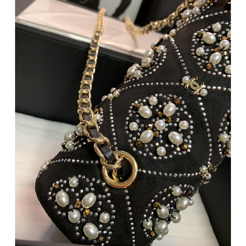 Ch*el ss2022 spring and summer new series chain bag shoulder bag black