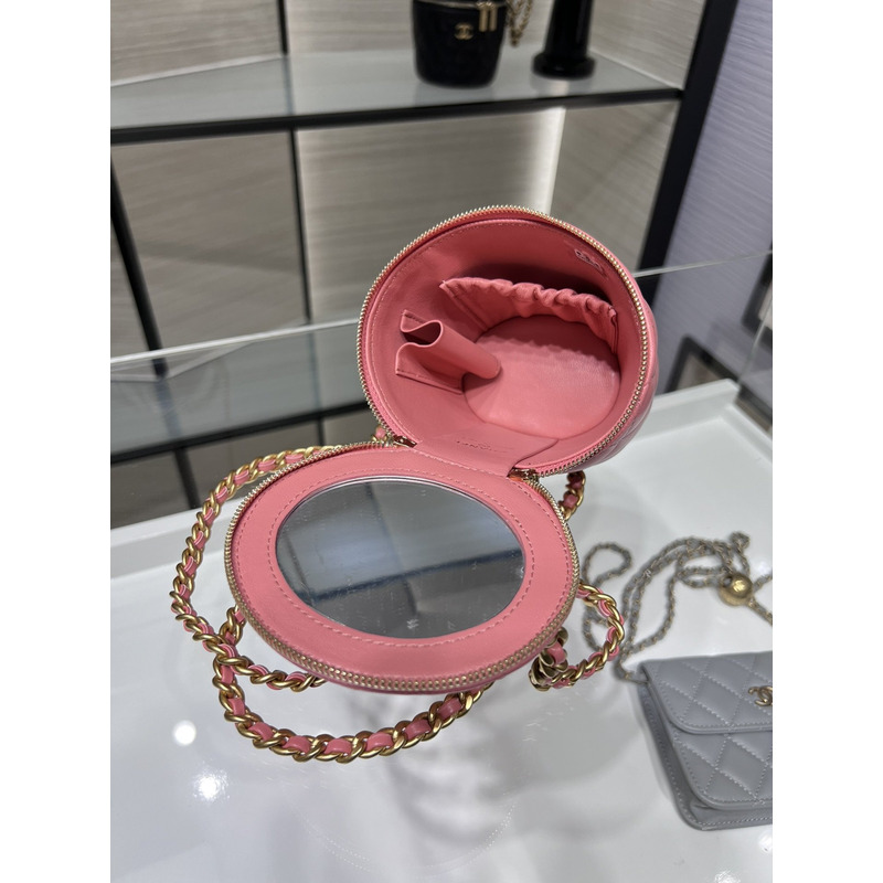 Ch*el Ch*el chain cosmetic bag leather & gold-tone metal pink