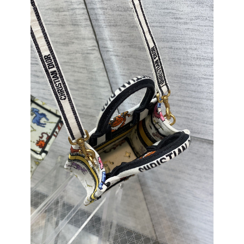 D*or mini book tote phone pouch multicolor D*or zodiac pixel pattern embroidery in cream fabric