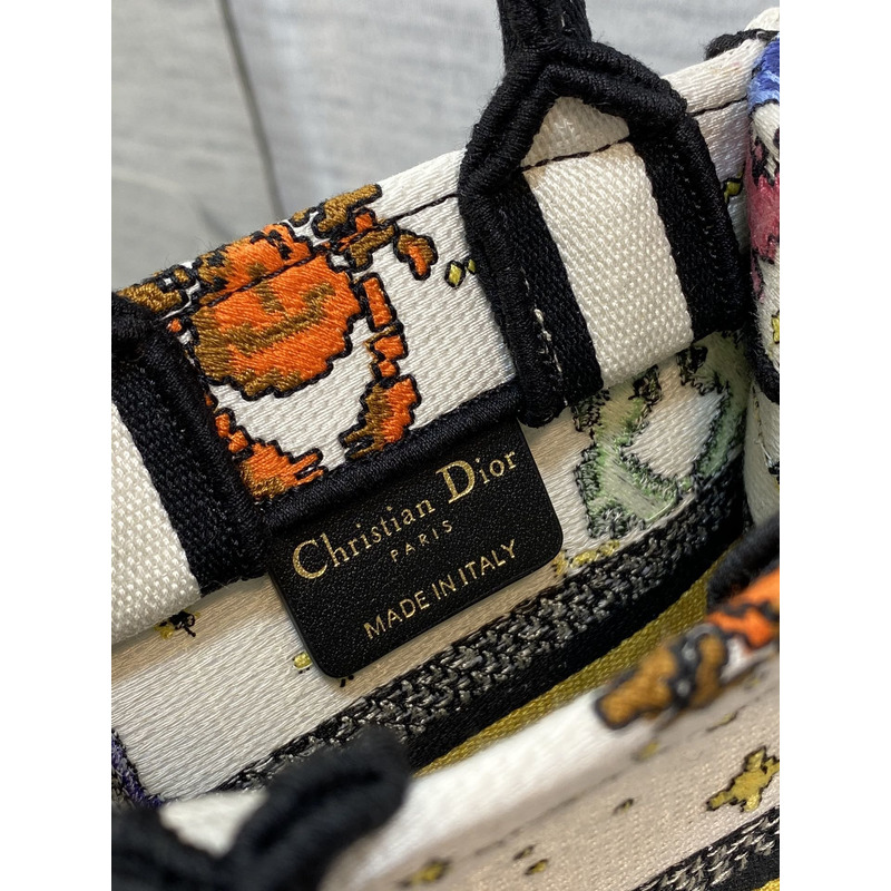 D*or mini book tote phone pouch multicolor D*or zodiac pixel pattern embroidery in cream fabric