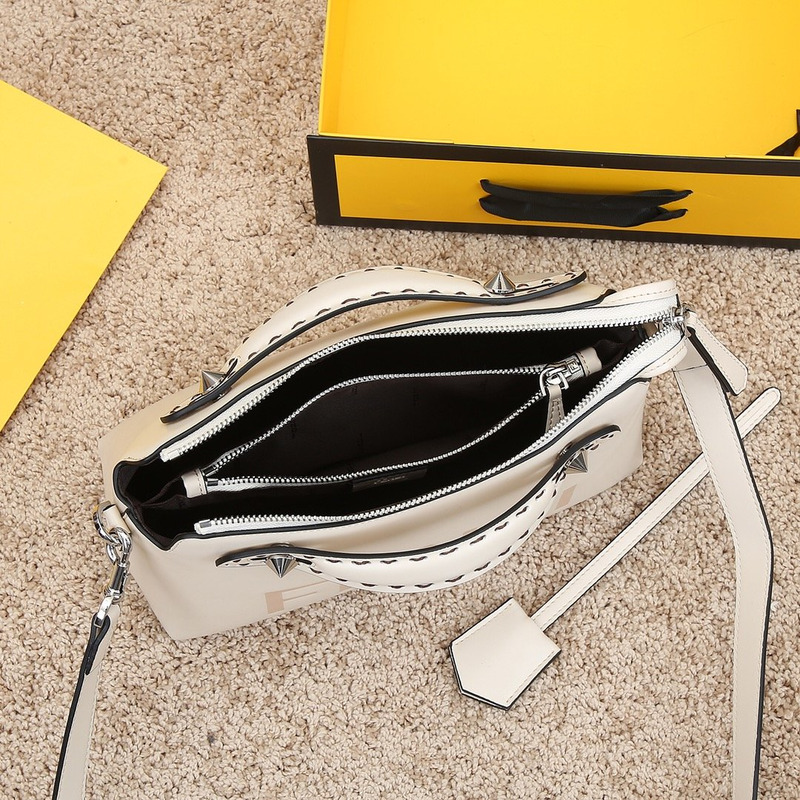 F**di medium style by the way calfskin leather boston bag white