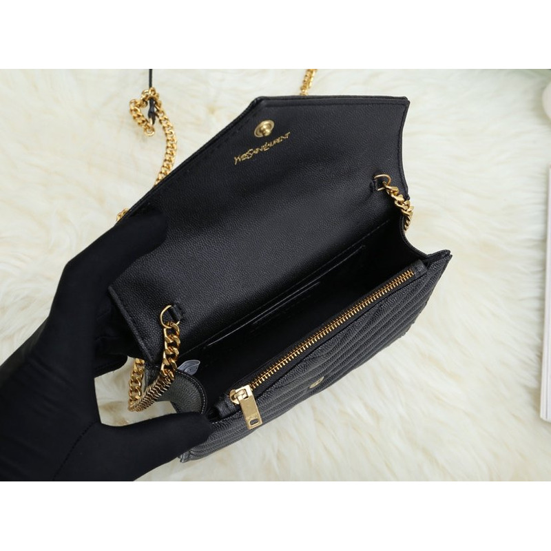 Saint Laurent Monogram Chain Leather Shoulder Bag