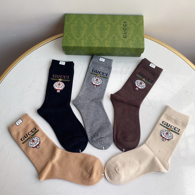 G*u*i x doraemon cotton crew socks (5-pair)