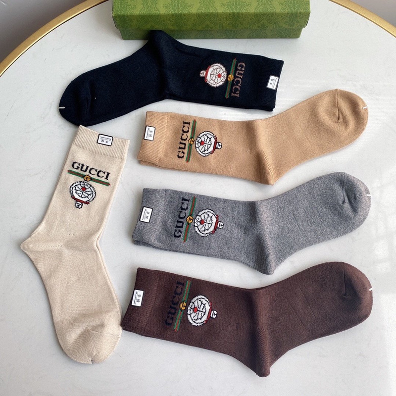 G*u*i x doraemon cotton crew socks (5-pair)