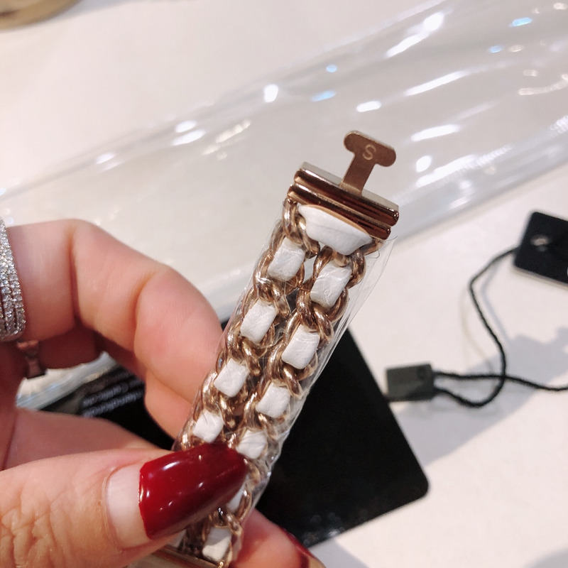 Ch*el premiere rock quartz plated metal and leather watch beige