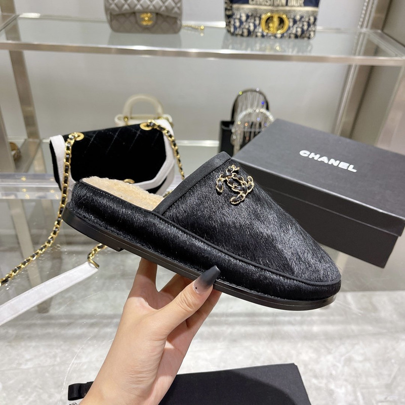 Ch*el pony style calfskin mules black