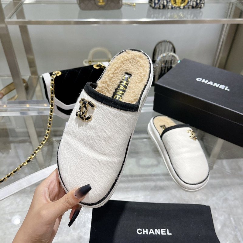 Ch*el pony style calfskin mules white