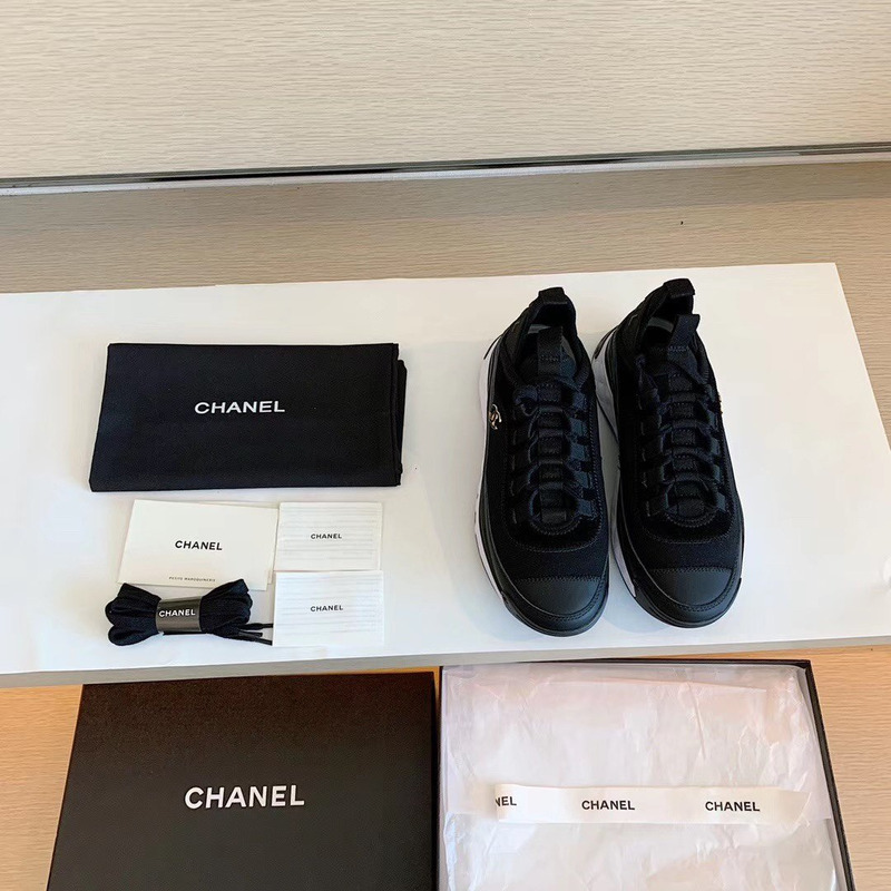 Velvet Calfskin Mixed Fibers CC Sneakers Black