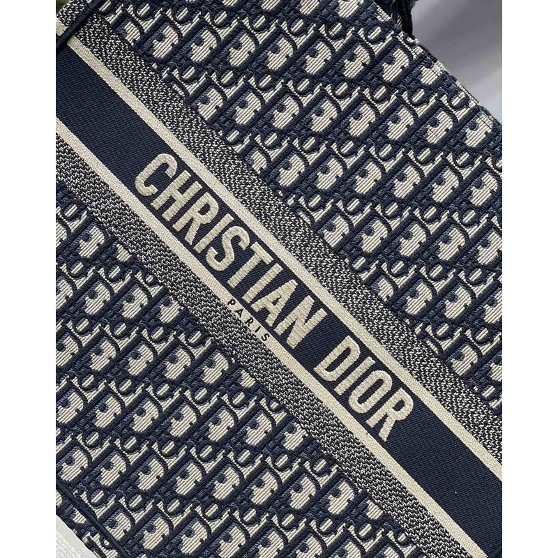 D*or large book tote oblique embroidery dark blue