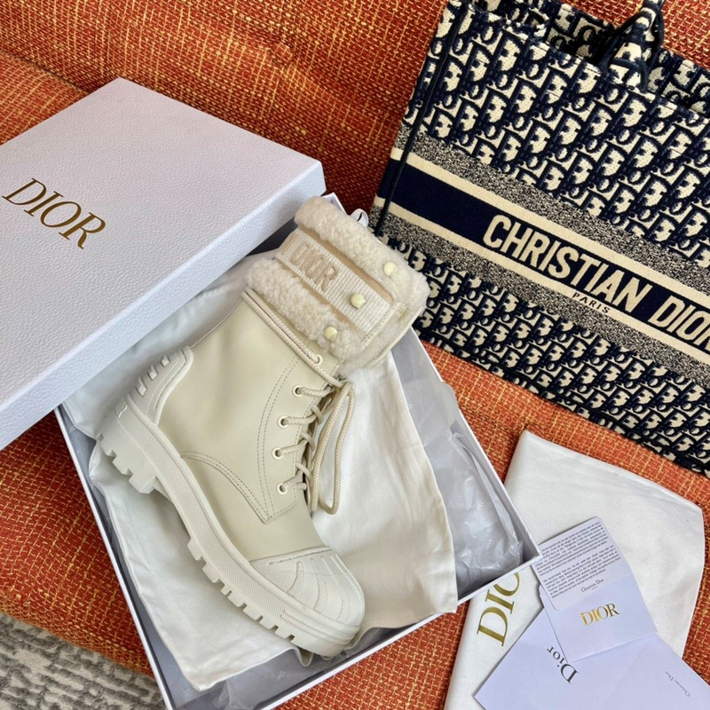 D*or d-major ankle boot white technical fabric and white calfskin