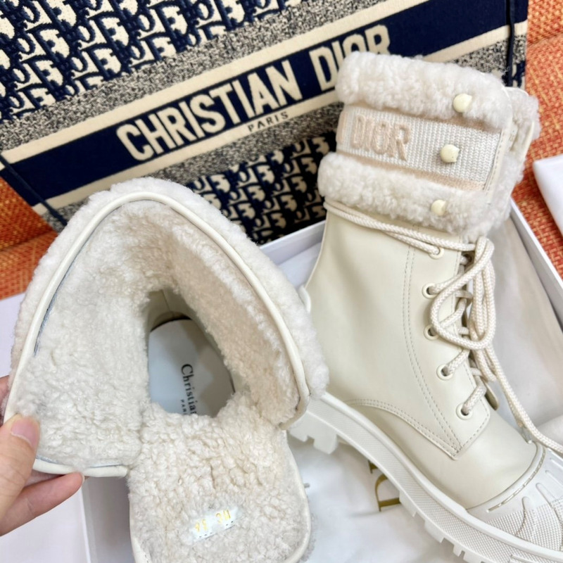 D*or d-major ankle boot white technical fabric and white calfskin