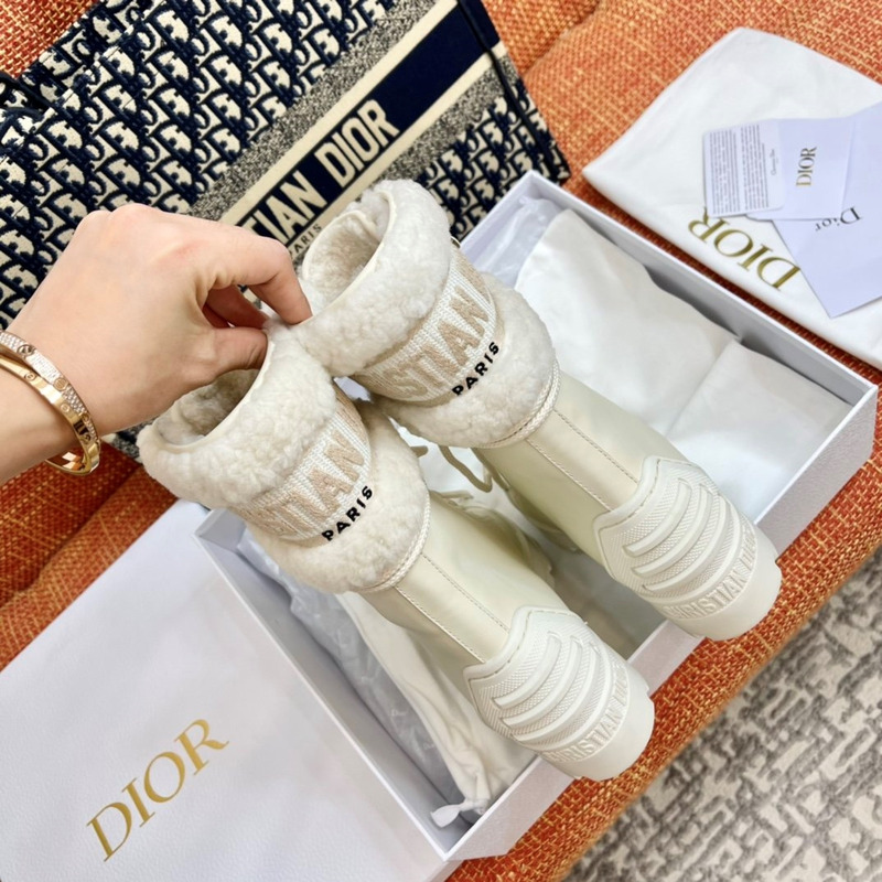 D*or d-major ankle boot white technical fabric and white calfskin