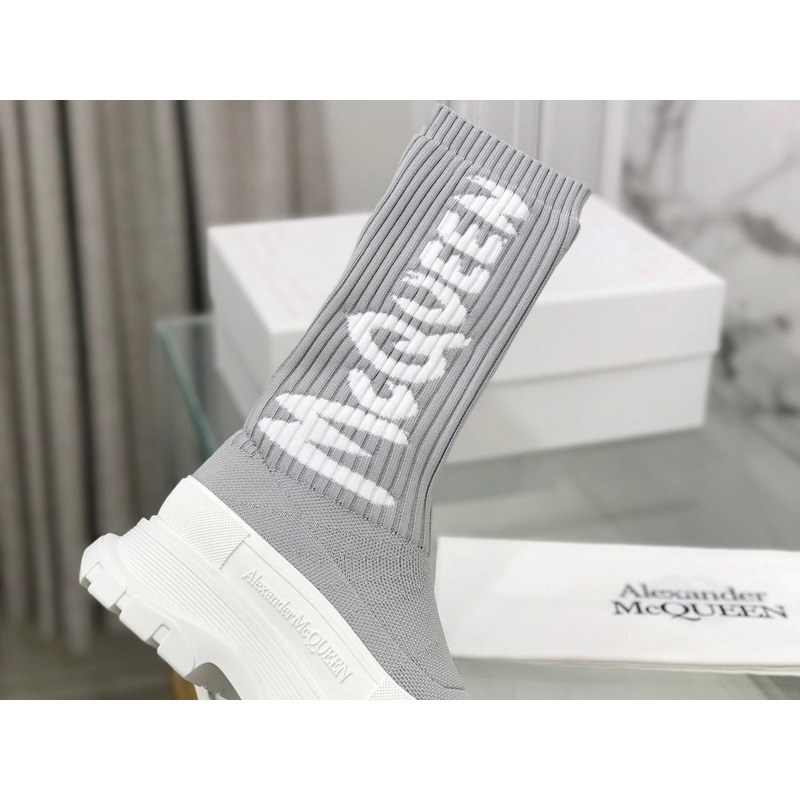 Alexander Mcqueen Graffiti Knitted Tread Slick Boots Grey