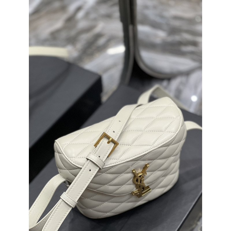 Saint Laurent June Quilted Leather Shoulder Bag White