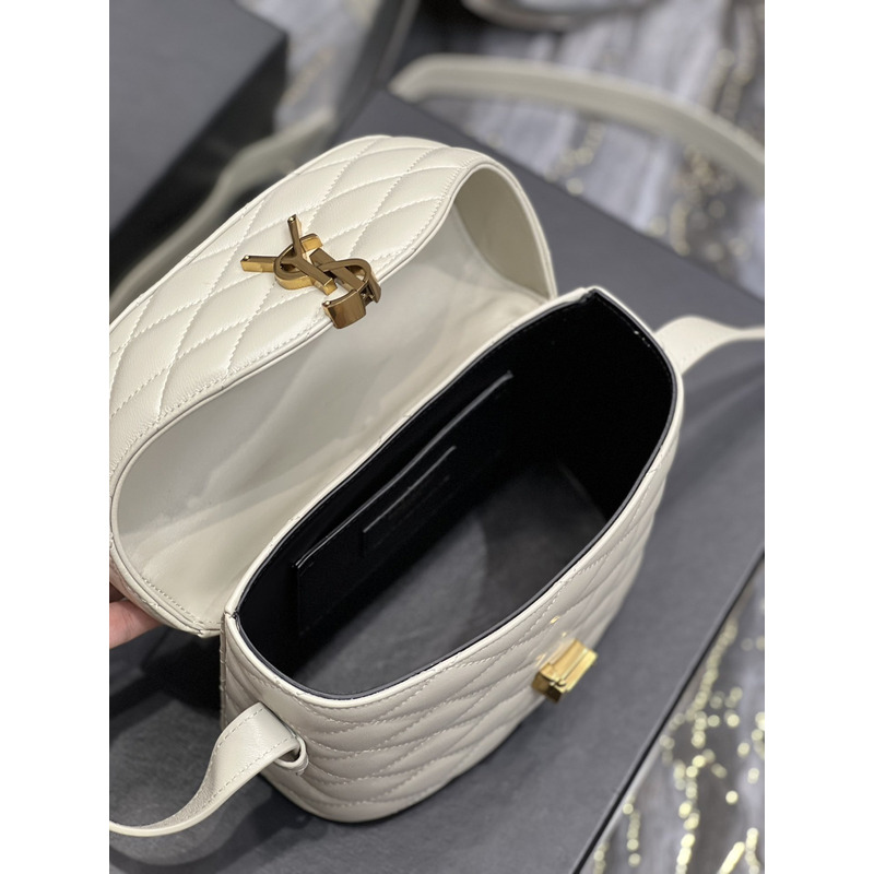 Saint Laurent June Quilted Leather Shoulder Bag White