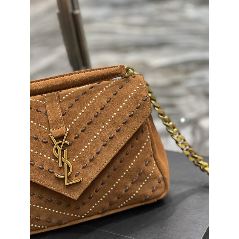 Saint Laurent Collège M Suede Shoulder Bag Brown