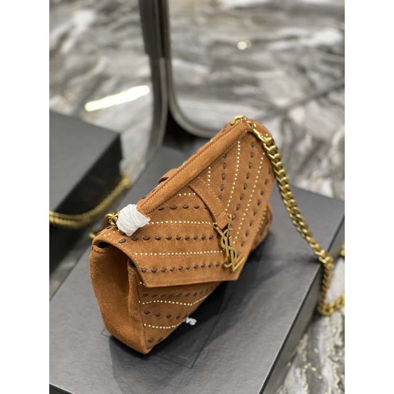 Saint Laurent Collège M Suede Shoulder Bag Brown