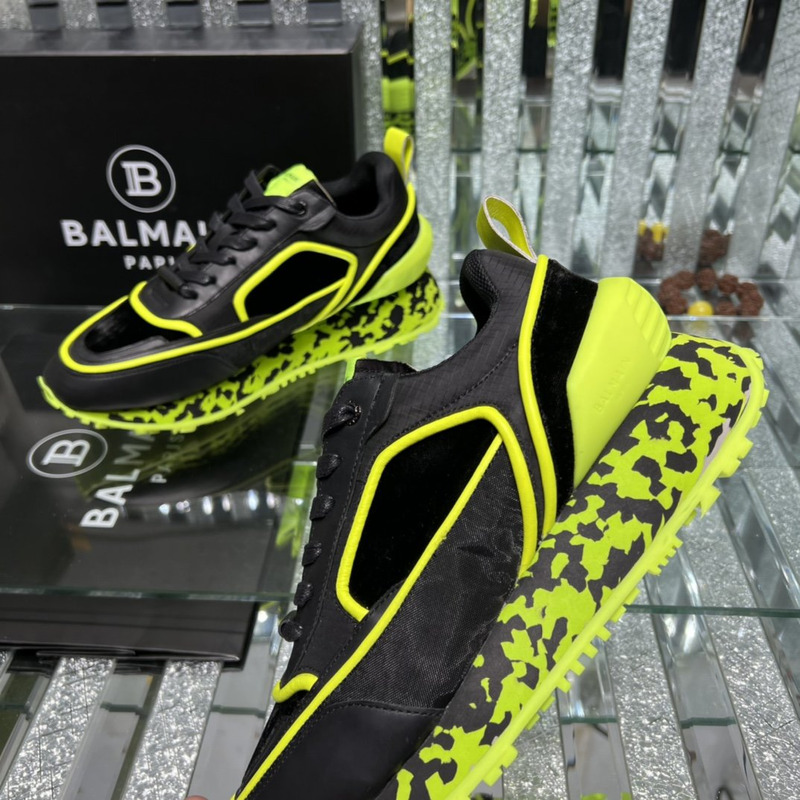 Balmain Velvet, Nylon and Mesh Racer Low-top Sneakers Yellow