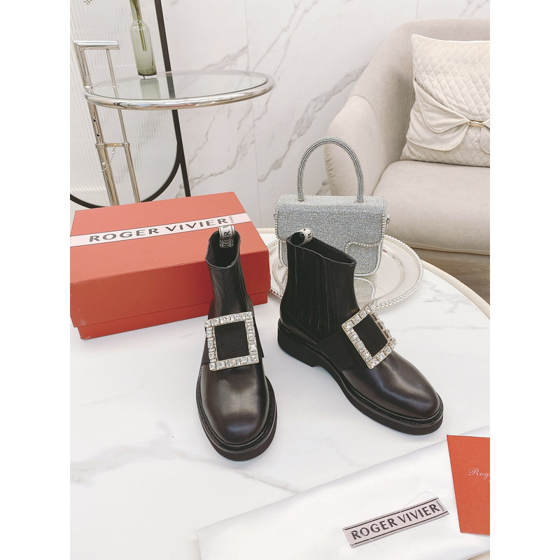 Roger Vivier Viv Ranger Crystal-embellished Patent-leather Chelsea Boots Brown