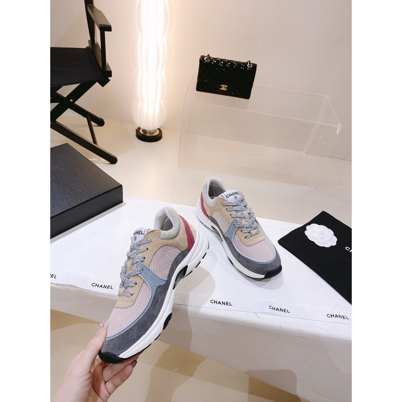 Ch*el fabric & suede calfskin multicolor sneakers