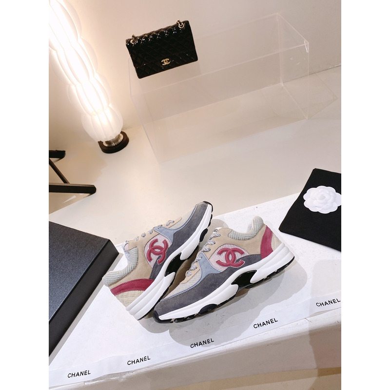Ch*el fabric & suede calfskin multicolor sneakers