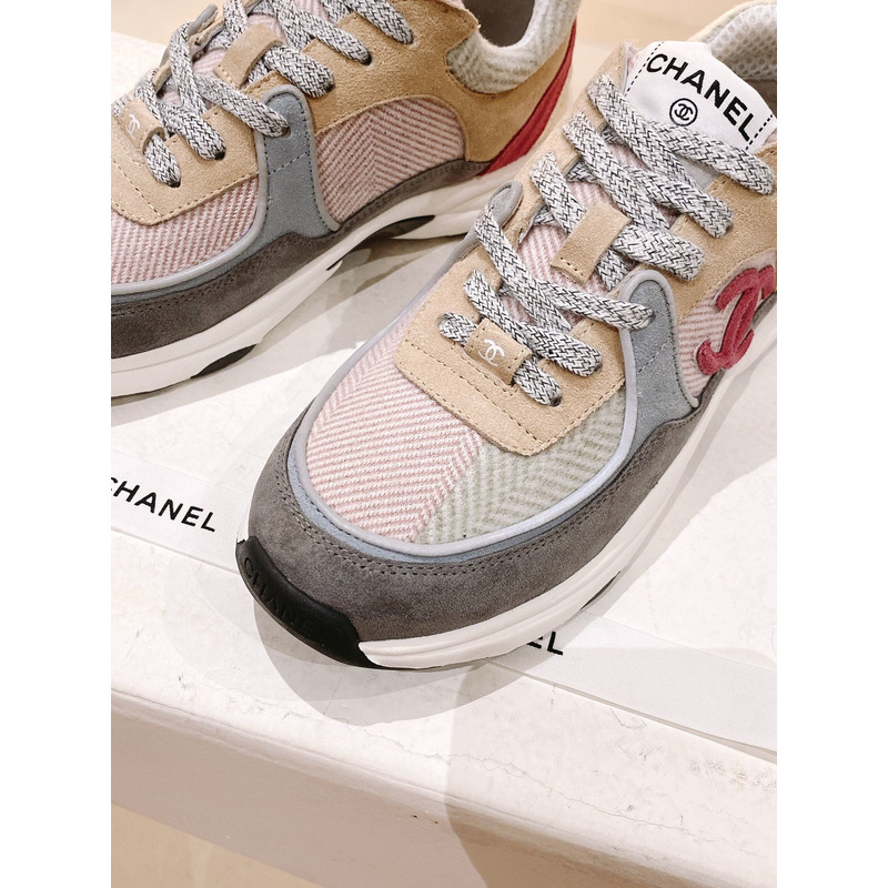Ch*el fabric & suede calfskin multicolor sneakers