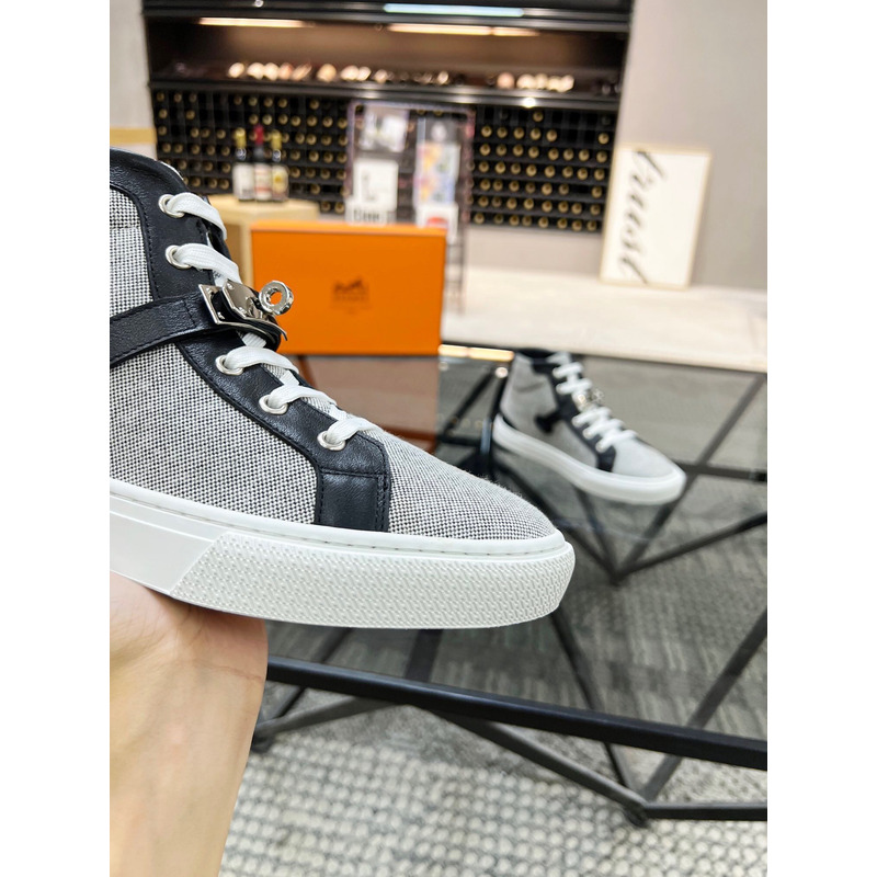 H**mes kelly day high-top sneakers gray&black/silver