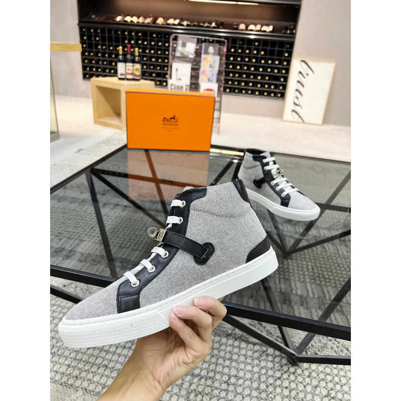 H**mes kelly day high-top sneakers gray&black/silver