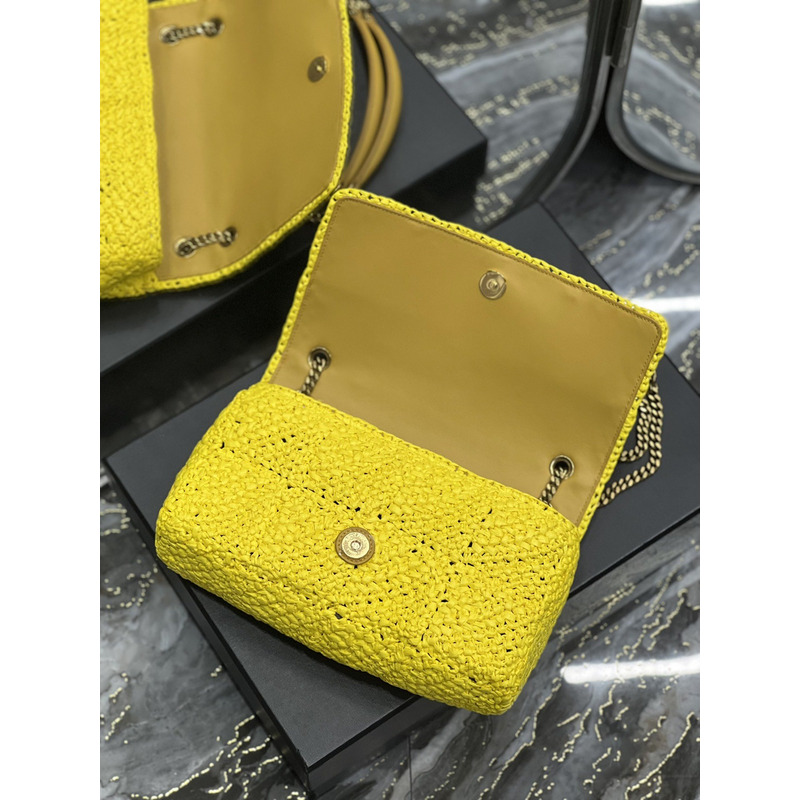 Saint Laurent Jamie Flat Shoulder Bag Crochet Raffia Yellow
