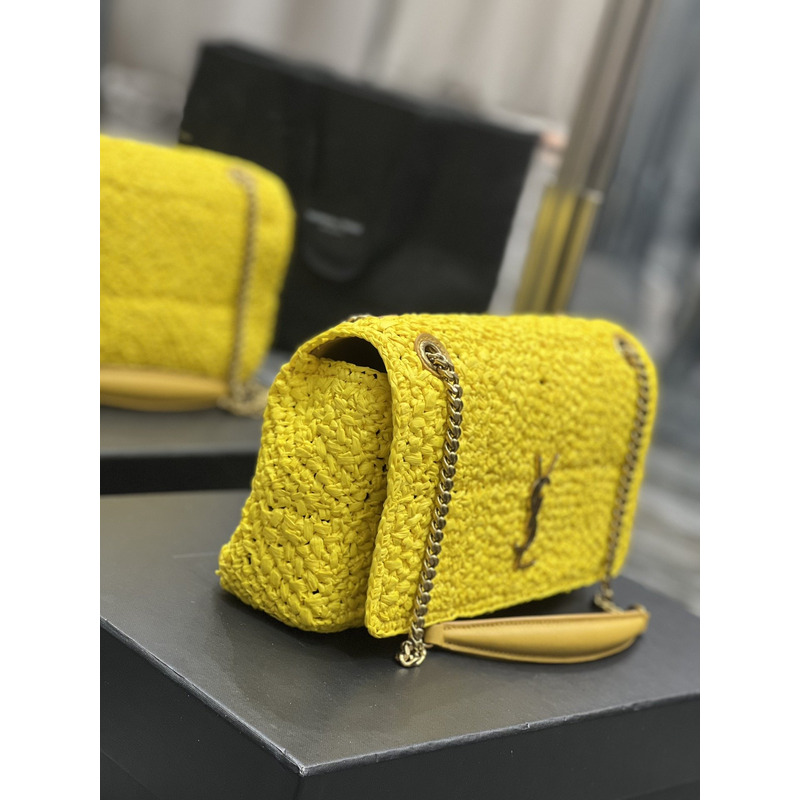 Saint Laurent Jamie Flat Shoulder Bag Crochet Raffia Yellow