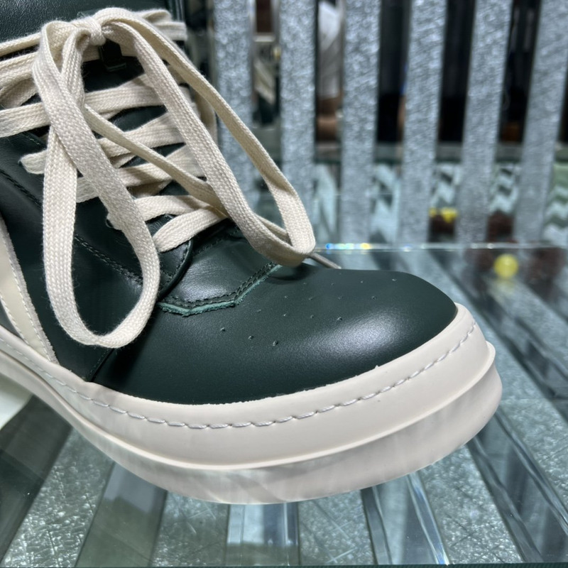 Rick Owens Strobe Geobaskets High-Top Sneakers Green and White