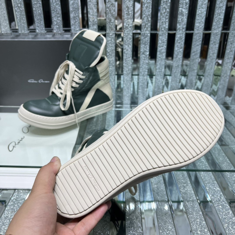 Rick Owens Strobe Geobaskets High-Top Sneakers Green and White