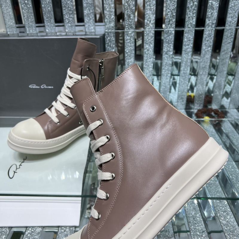 Rick Owens High Top Leather Sneakers Tan