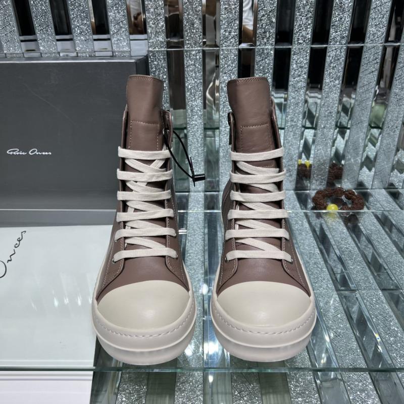 Rick Owens High Top Leather Sneakers Tan