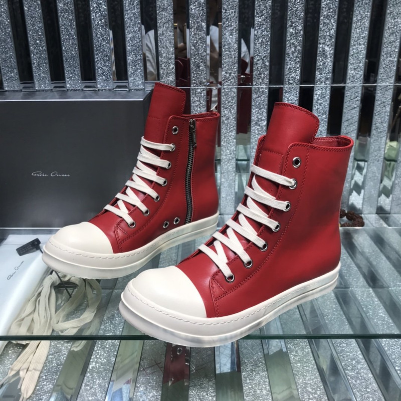 Rick Owens High Top Leather Sneakers Red