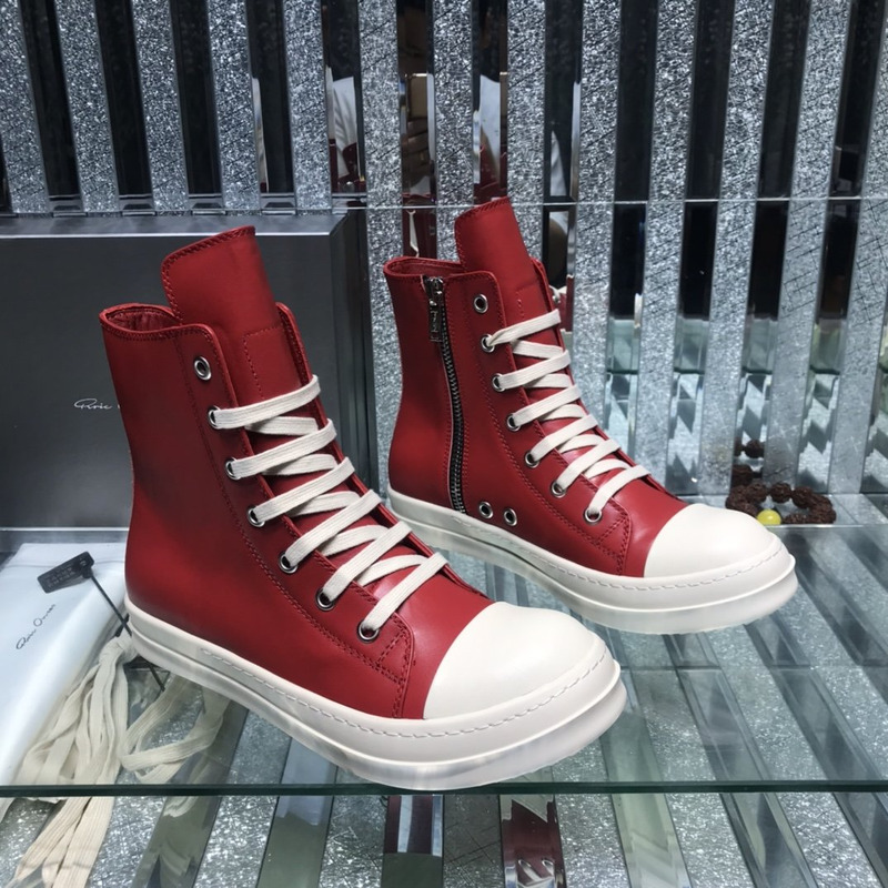 Rick Owens High Top Leather Sneakers Red