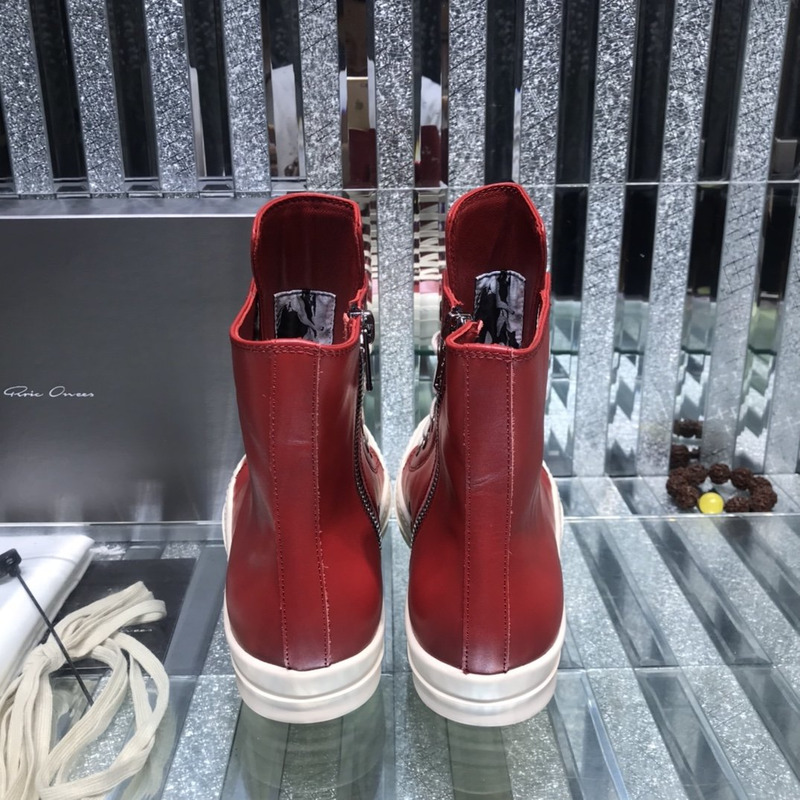 Rick Owens High Top Leather Sneakers Red