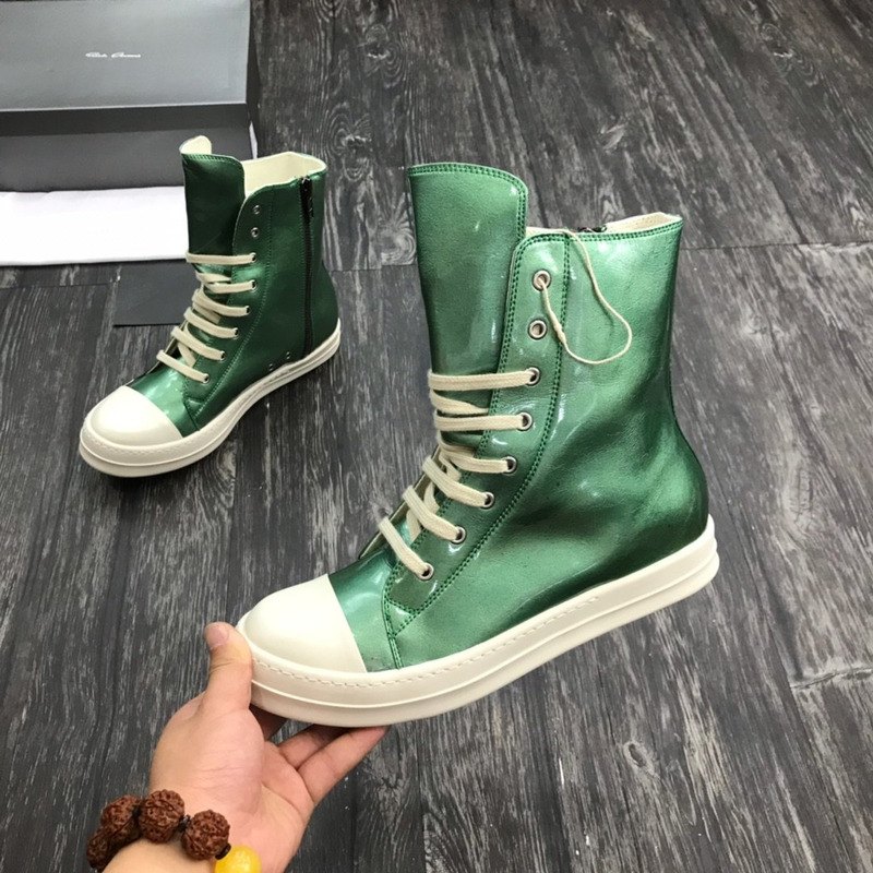 Rick Owens Darkshaw Lace-Up Leather Sneakers Green