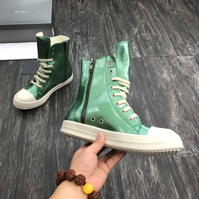 Rick Owens Darkshaw Lace-Up Leather Sneakers Green