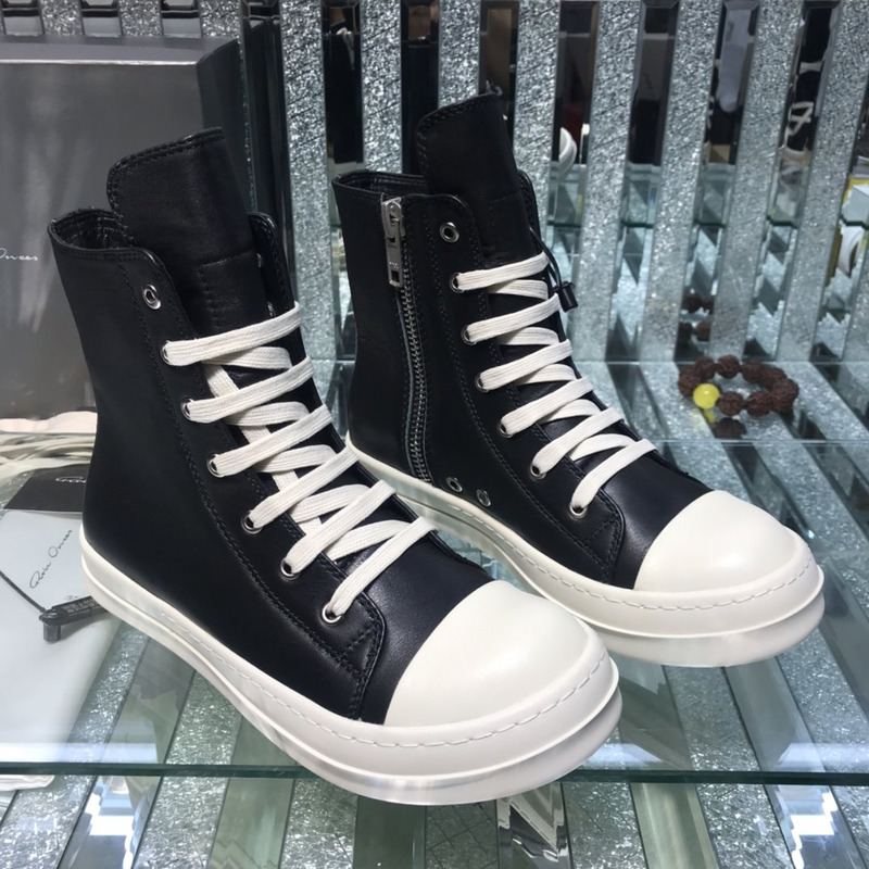 Rick Owens Darkshaw Lace-Up Leather Sneakers Black